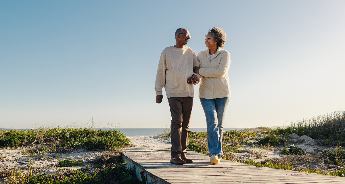 a man and woman walking