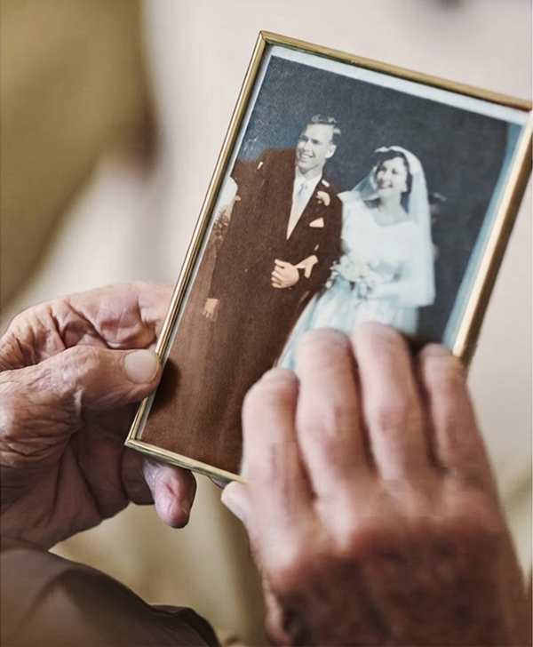 a person looking at a photo